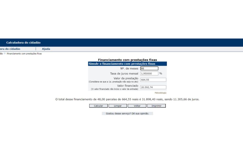 calculadora da cidadao financiamento bancario